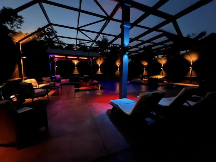 Pool enclosure ambience lighting in Pensacola, FL.