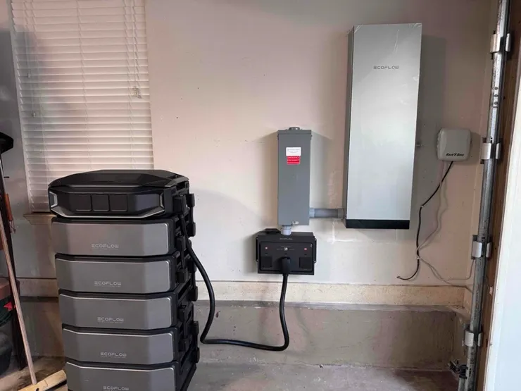 An electrical panel and disconnect installed for use with a whole house battery back up system.
