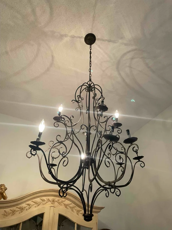 An iron chandelier.