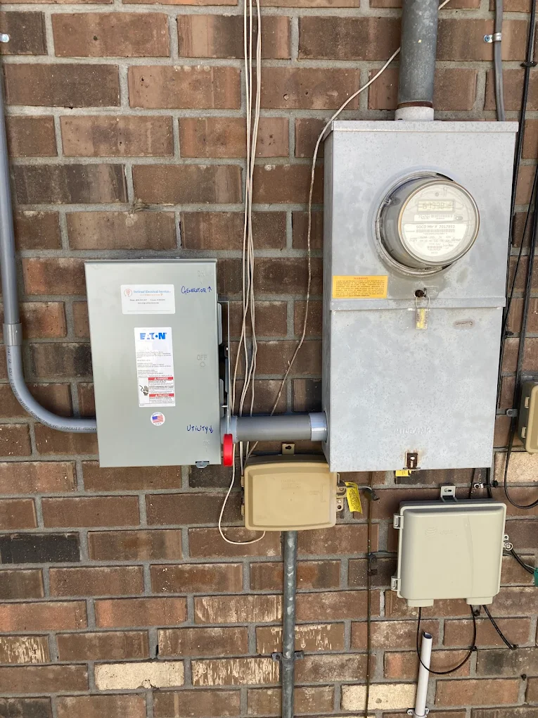 A manual transfer switch style portable generator connection.